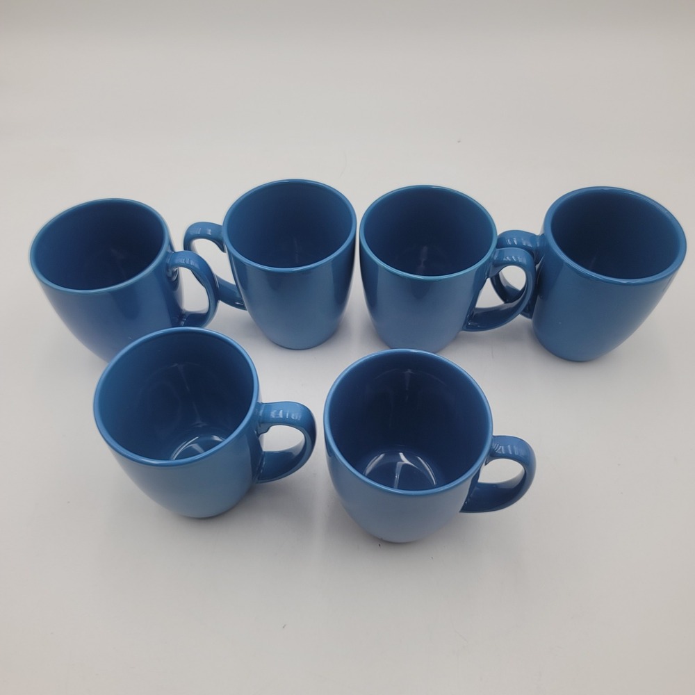 Corelle Stoneware Blue Coffee Mugs Set of 6 Tapered Solid Blue Tea Cups